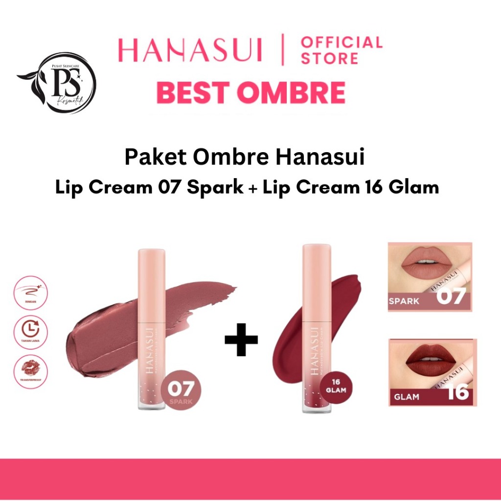 Paket Ombre Hanasui Lip Cream 07 Spark dan 16 Glam | Ombre LIp Cream
