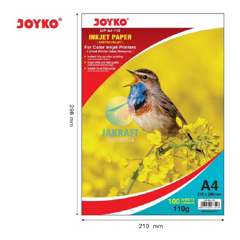 

(100 Lembar) Kertas Foto Doft Doff A4 / 8R Tebal 110 Gram Gsm JOYKO IJP-A4-110 Matte Inkjet Photo Paper Putih Polos