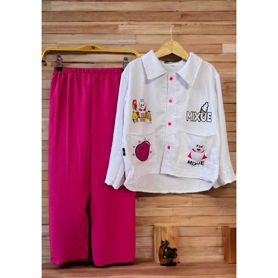 setelan cringkle anak murah Baju dan celana anak perempuan Kemeja MIXUE anak perempuan crinkle airfl