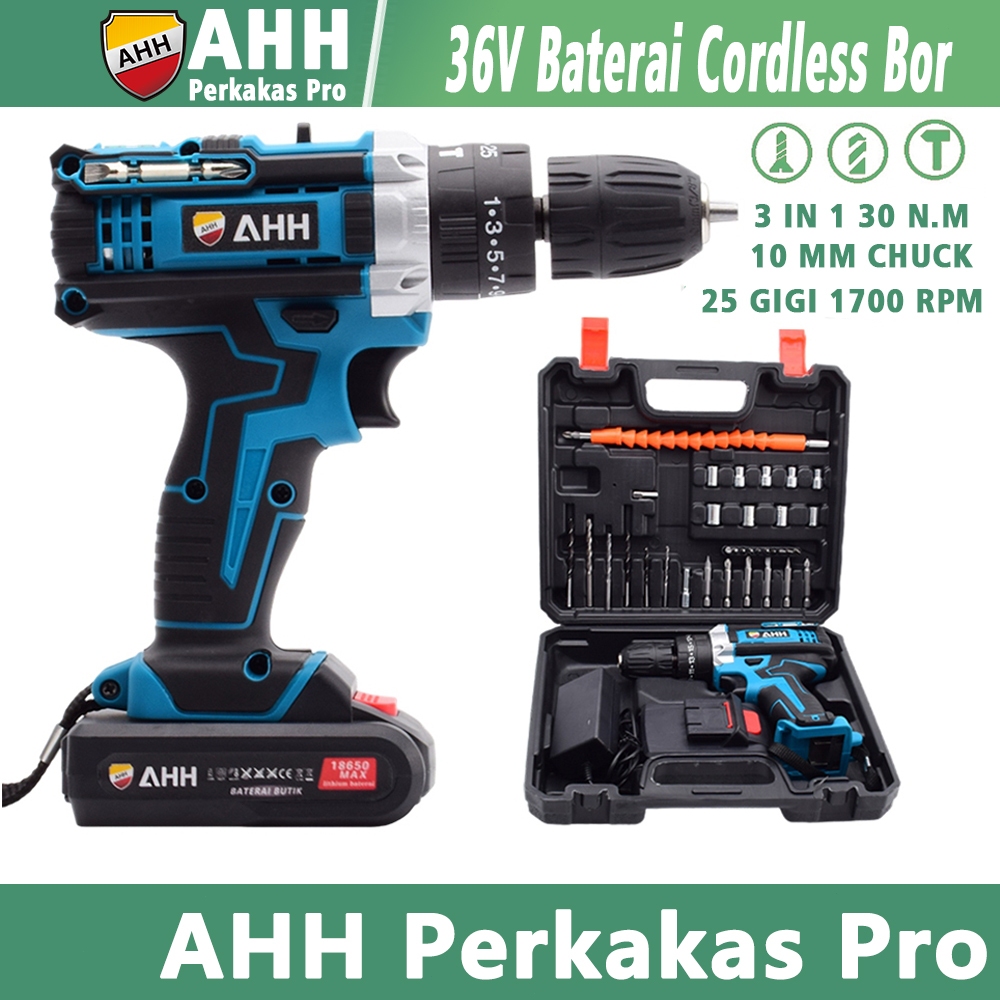 AHH Perkakas Bor Dewalt 10MM Cordless Mesin Baterai Tangan Kabel Listrik Drill Impact Kunci Set