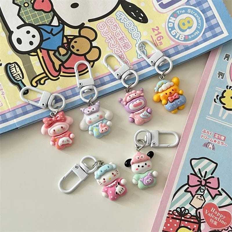 FANSTORE_PKU / COD / Gantungan Kunci Sanrio Baju Tidur Comel / Kuromi / Cinnamaroll / Hello Kitty / 