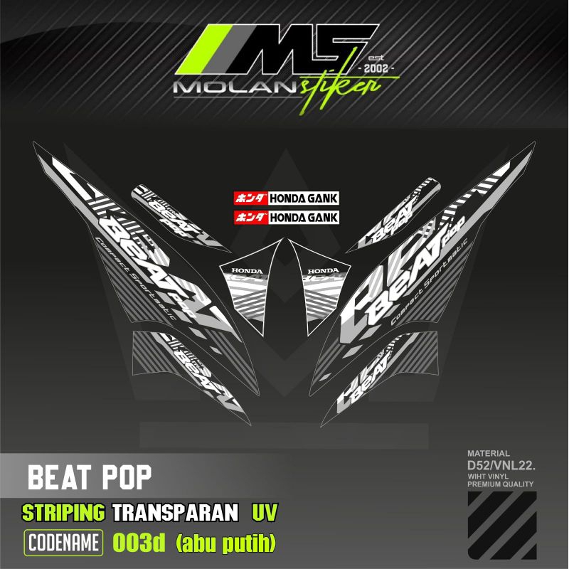 Decal Sticker Striping Variasi Transparan Uv Beat Pop 2013-2024 Honda Beat Pop 110 Esp Cbs Iss Beat 