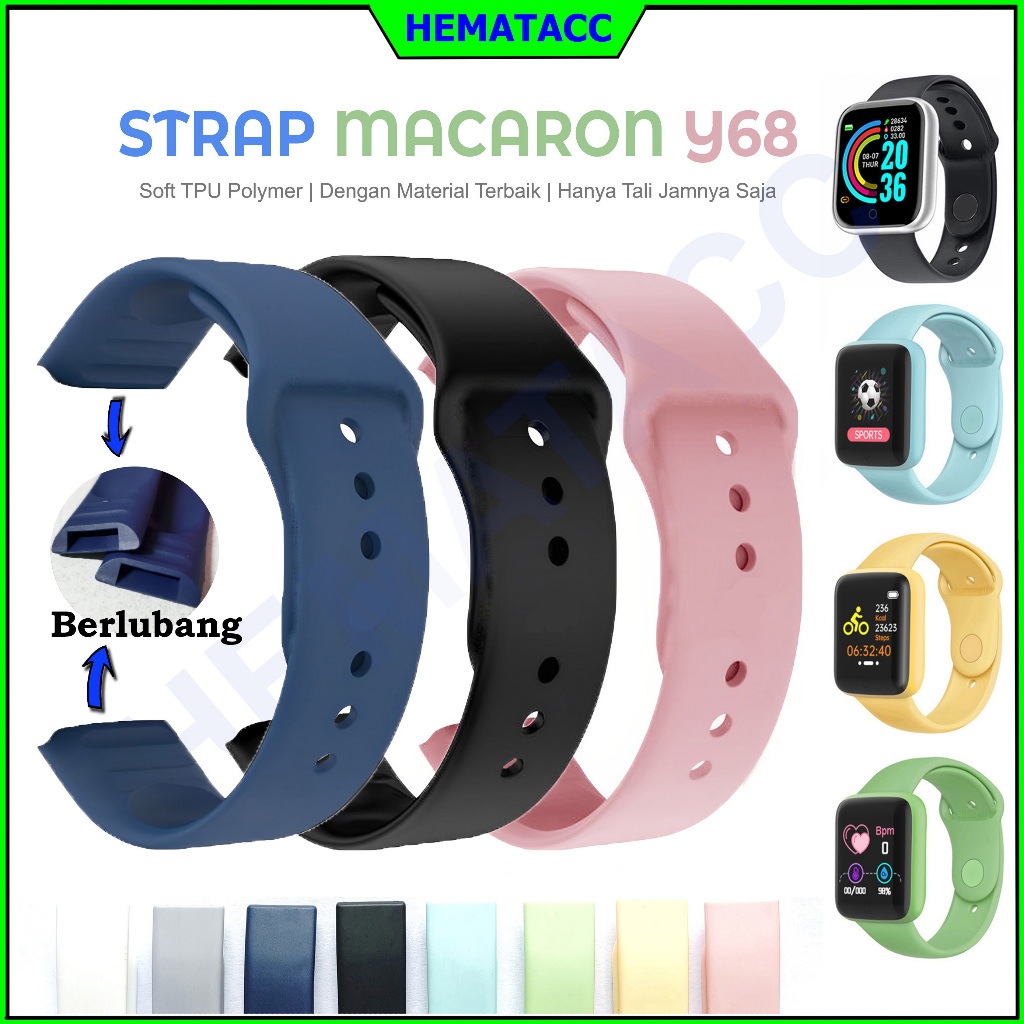 CUCI GUDANG Tali Jam Berlubang Strap Smartwatch Y68 / D20 / 116 Plus / D13 / Vyatta Fitme Alpha