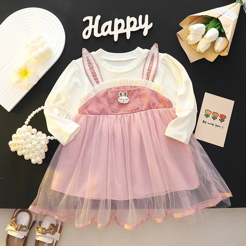 Dress Corduroy Lengan Panjang Balon Variasi Saku Boneka Kombinasi Rok Tutu Tile Kembang | Gaun Pesta