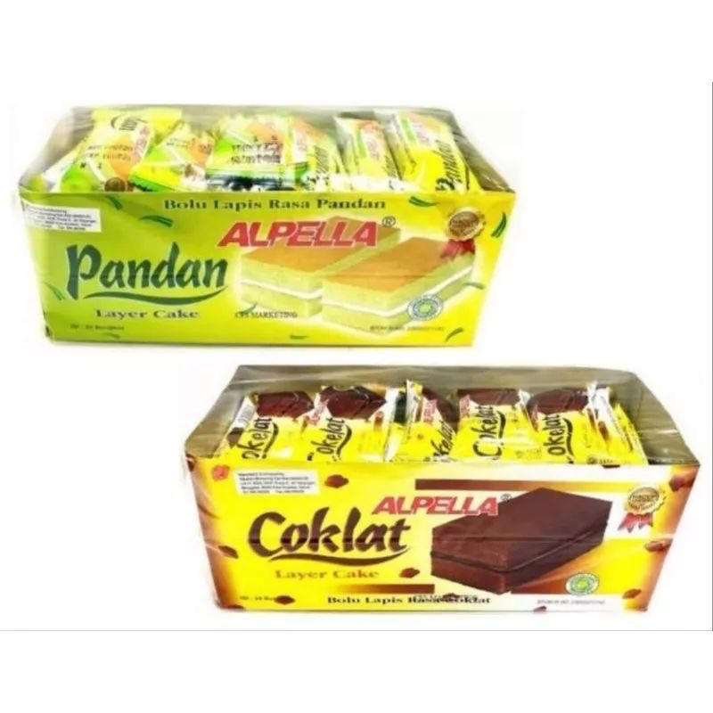 

alpella pandan cokelat coklat 1 box isi 24 / bolu alpella pandan