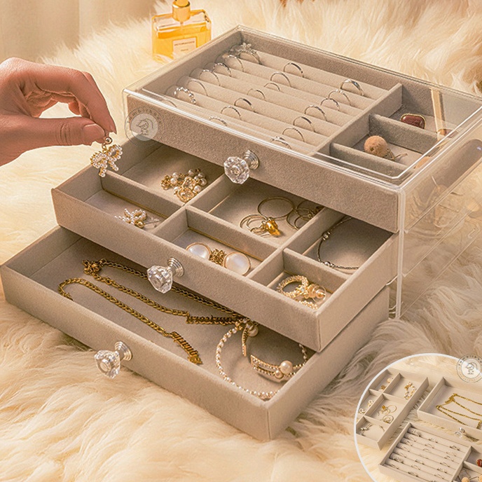 Premium Pengatur kotak perhiasan berkapasitas besar yang dikotakkotakkan secara berlapislapis Kotak 