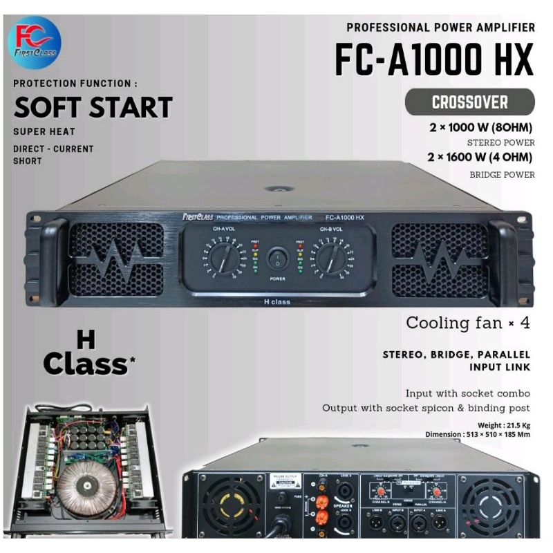 POWER AMPLIFIER FIRSTCLASS FC A1000 HX / FC-A1000 HX / FCA1000HX ORIGINAL 1000 WATT x 2