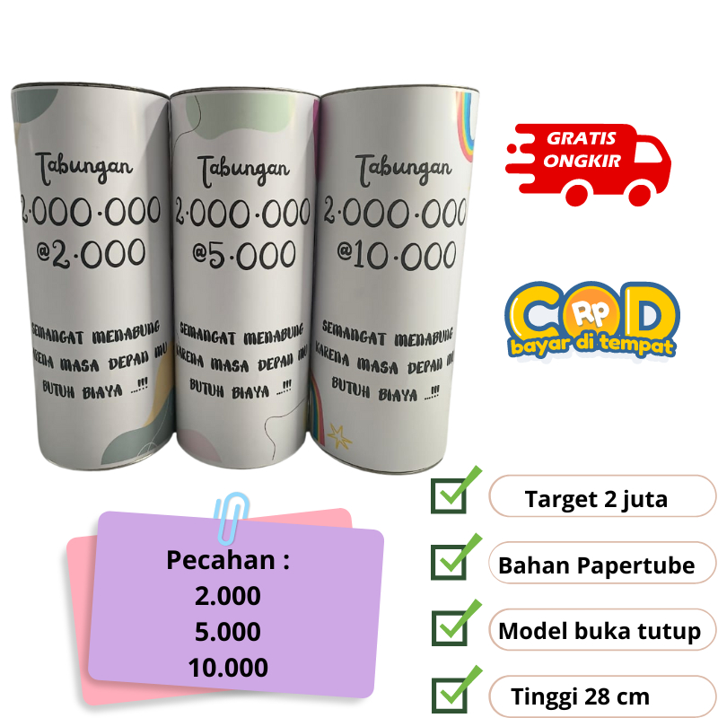 Celengan Target Ready Large / Celengan Target Viral tabungan 2 juta pecahan 2k 5k 10k