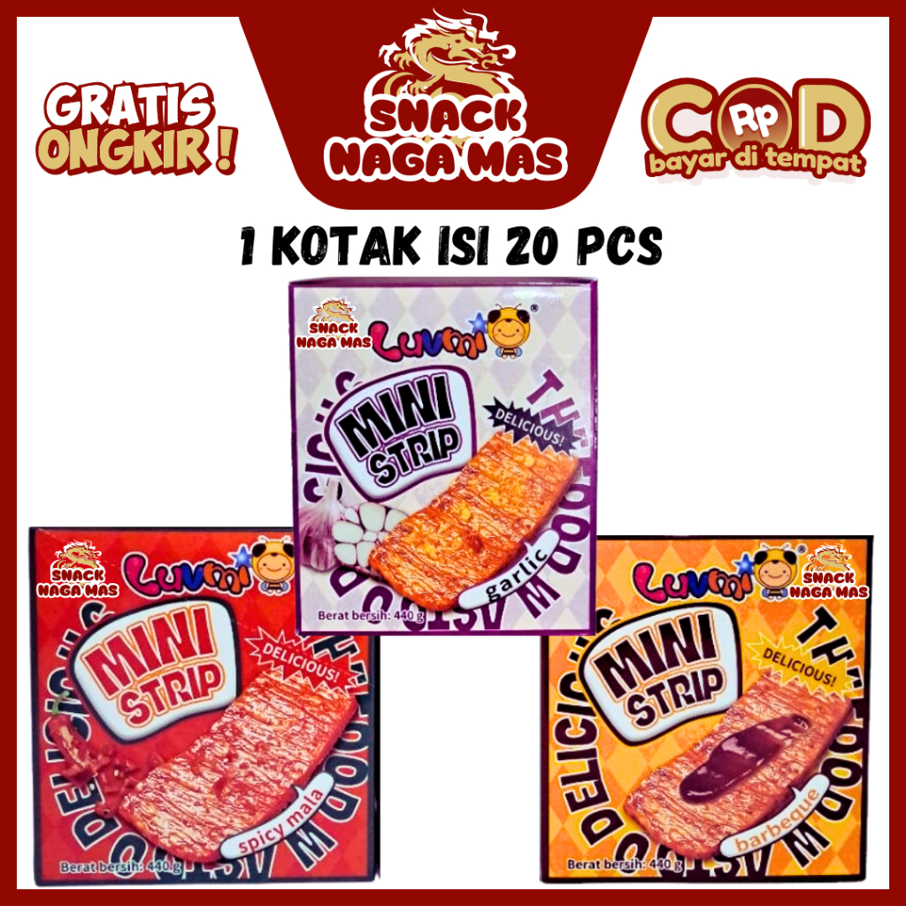 

LUVMI LATIAO MINI STRIP SPICY MALA/ GARLIC / BBQ [1 BOX ISI 20 PCS]