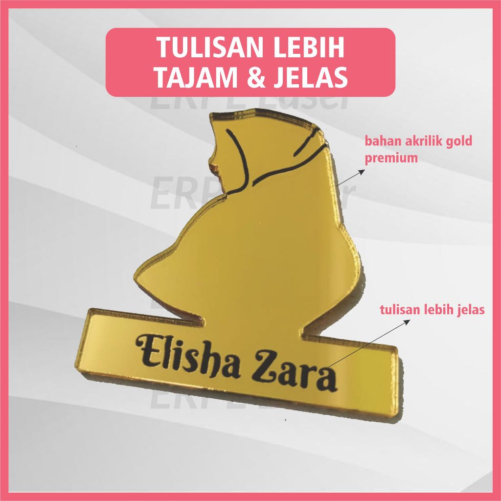 BROS JILBAB NAMA CUSTOM Akrilik Gold Premium | Pin Hijab Nama Sendiri