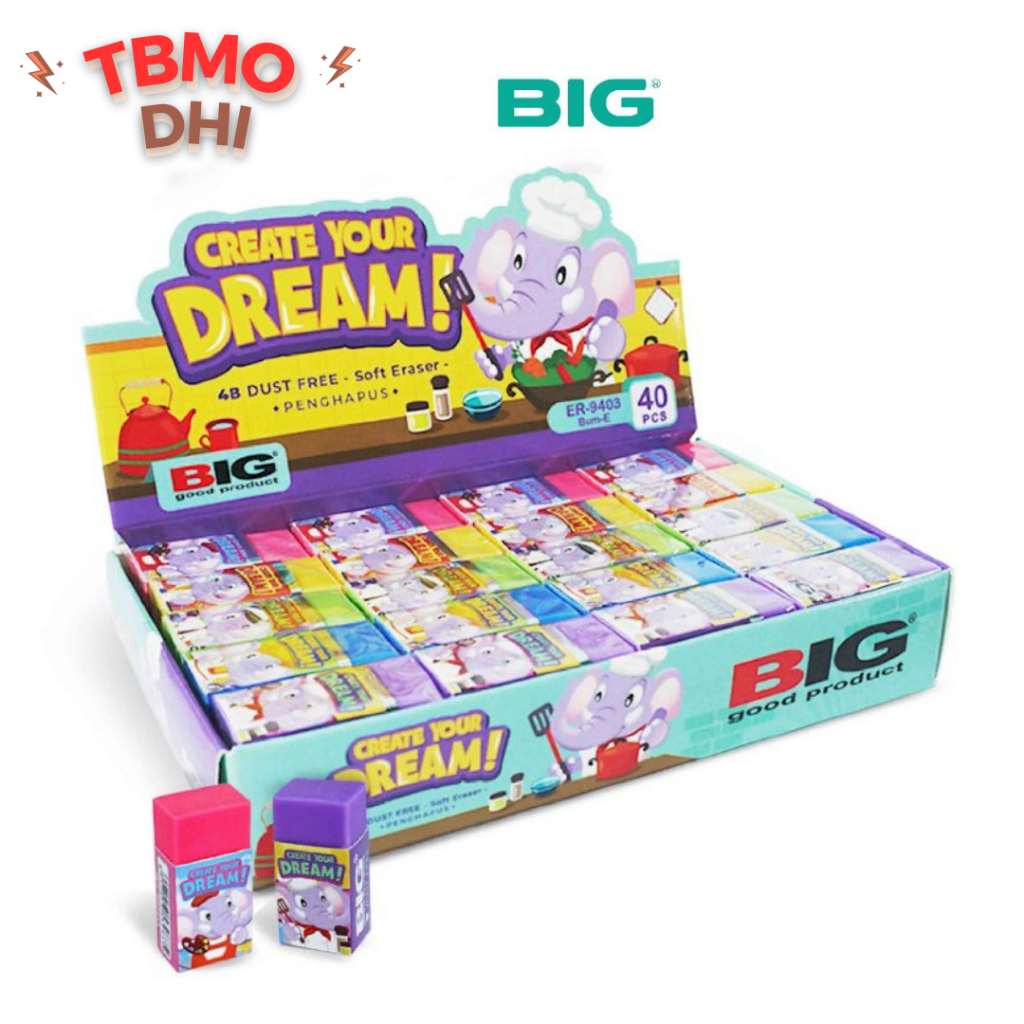 

1 Pack BIG Penghapus / Eraser Pensil Warna Warni Kecil Dust Free Bum E Elephant Series ER-9403 40 pcs