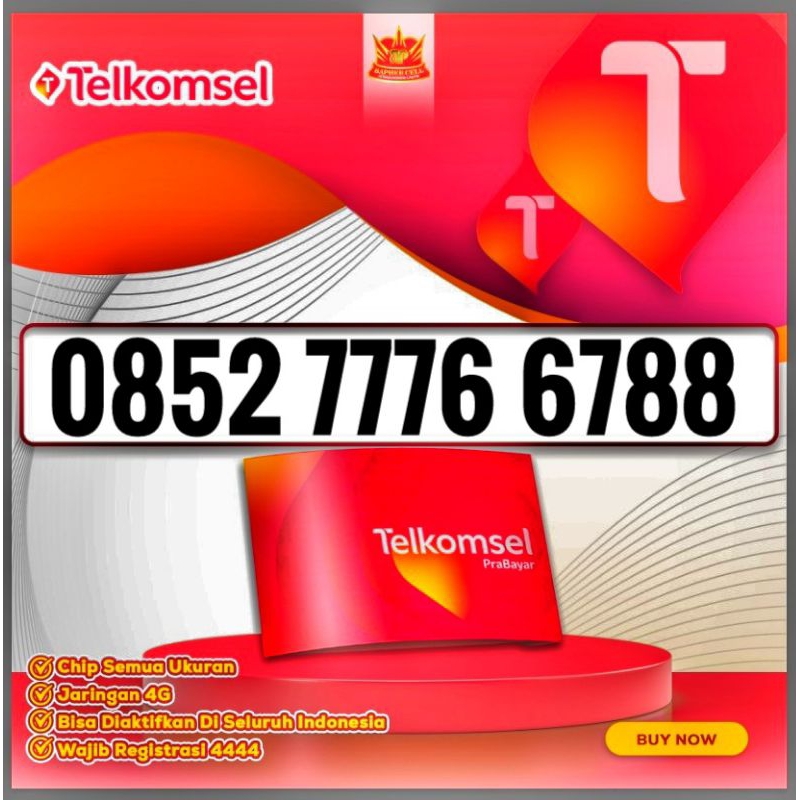 KARTU PERDANA NOMOR CANTIK TELKOMSEL KARTU AS SERI 0852 7776 6788 - NOMER CANTIK - NOCAN - KARTU CAN