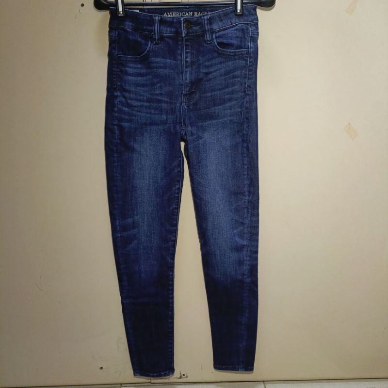 American Eagle Outfitters Super Stretch Jeans l celana jeans wanita l biru gelap