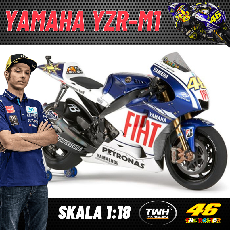 Diecast Motor Balap MOTO GP VALENTINO ROSSI VR46 LEO Skala 1:18 Yamaha Fiat YZR-M1 Olahraga Balap Se