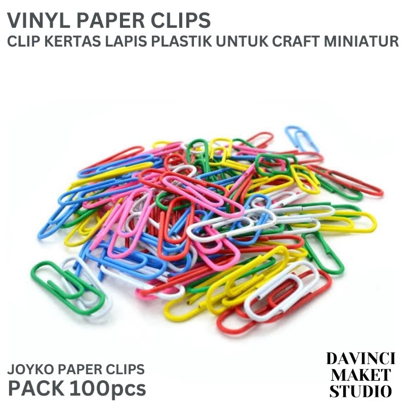 

(Pack) Klip Kertas Vinil Bahan Craft Miniatur Diorama Maket Warna Warni - Penjepit Paper Clip Vinyl Pack 100pcs