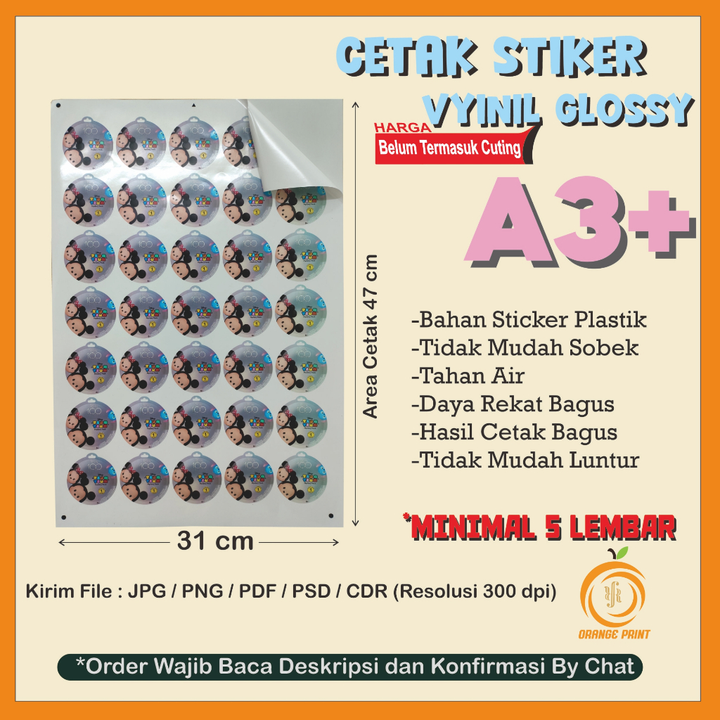 

CETAK STIKER VINYL SUSU / TRANSPARANT A3+ | tanpa Cutting