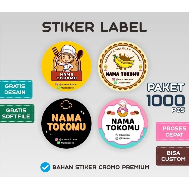 

Paket 1000 Pcs ada Bonus Stiker Label Chromo Custom Bahan Tebal Murah Meriah ADA BONUS!!!