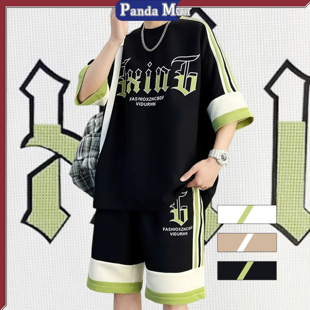 baju setelan pria one set kaos oversized baju setelan pria korean style t shirt pria vintage 45-85kg