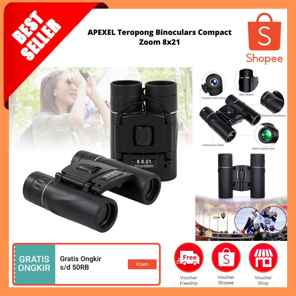 Teropong Binoculars Compact Zoom 8x21 / Teropong Mini Lipat Jarak Jauh untuk Berburu Berkemah