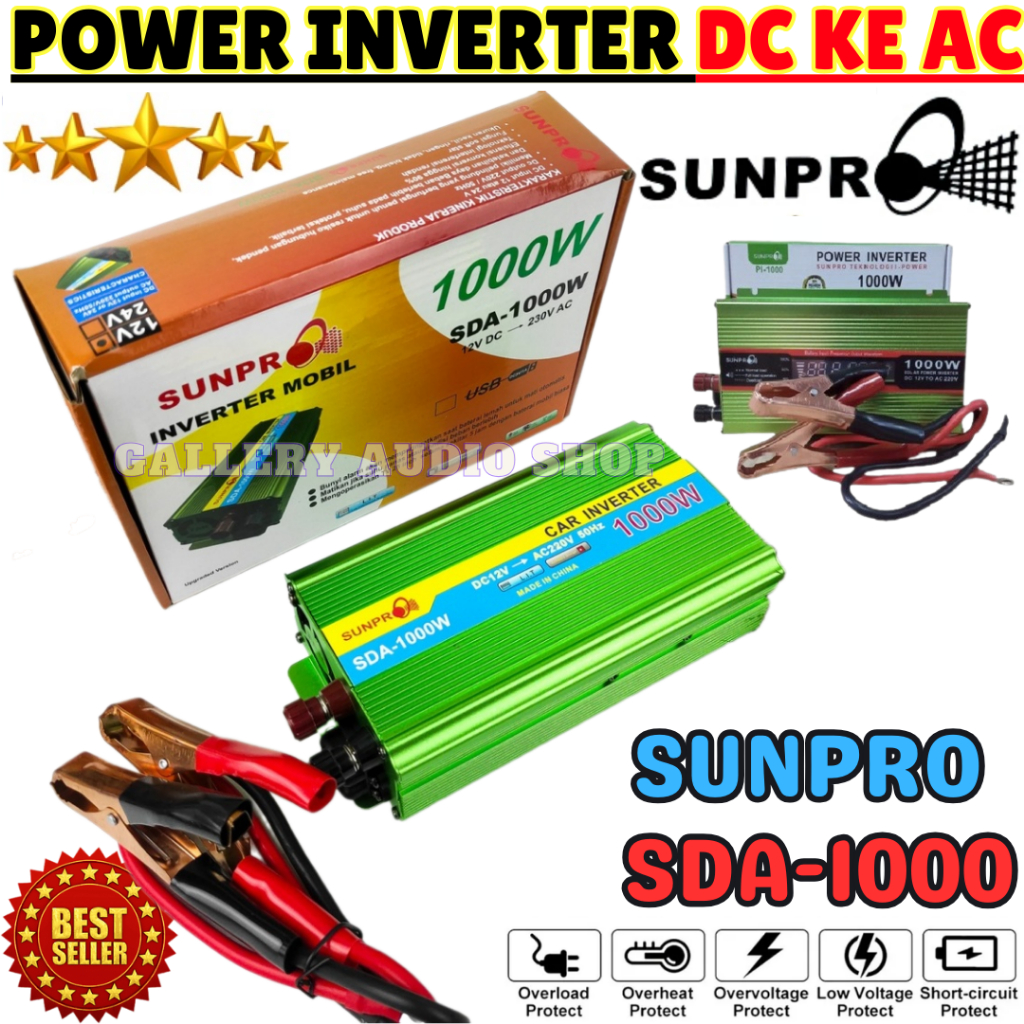 Inverter Power DC To AC 1000 Watt SUNPRO SDA-1000 With USB 5V / Power Inverter 1000 Watt 12V ke 220V