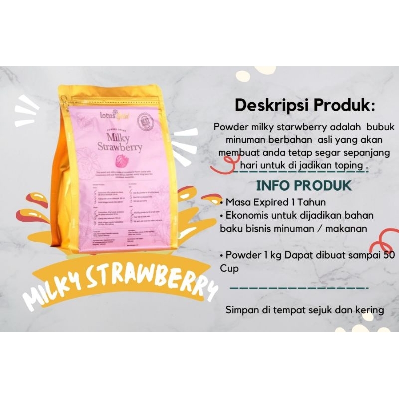 

Milky Strawberry Powder Drink minumam bubuk grade A+ 1kg