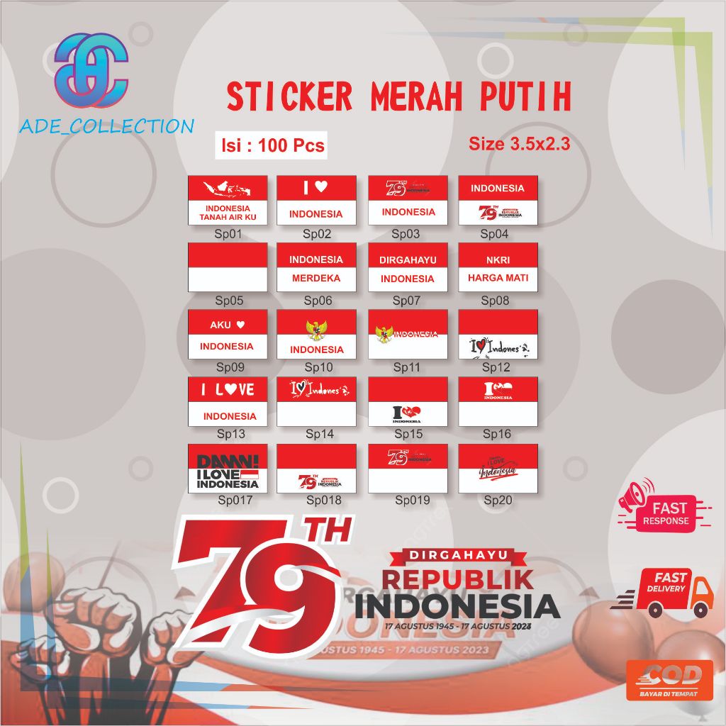 

100pcs Sticker Pipi Dirgahayu HUT RI Bendera Merah putih