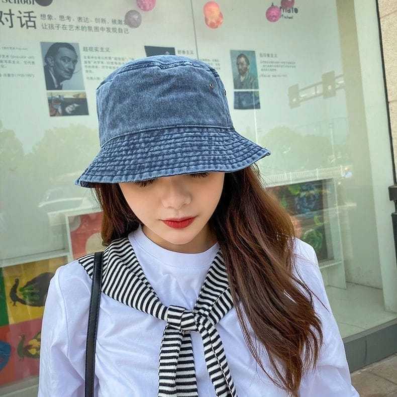 Topi Bucket Hat jeans Polos Model Korea Pria Wanita Unisex Ukuran Dewasa Bahan Premium Terbaru