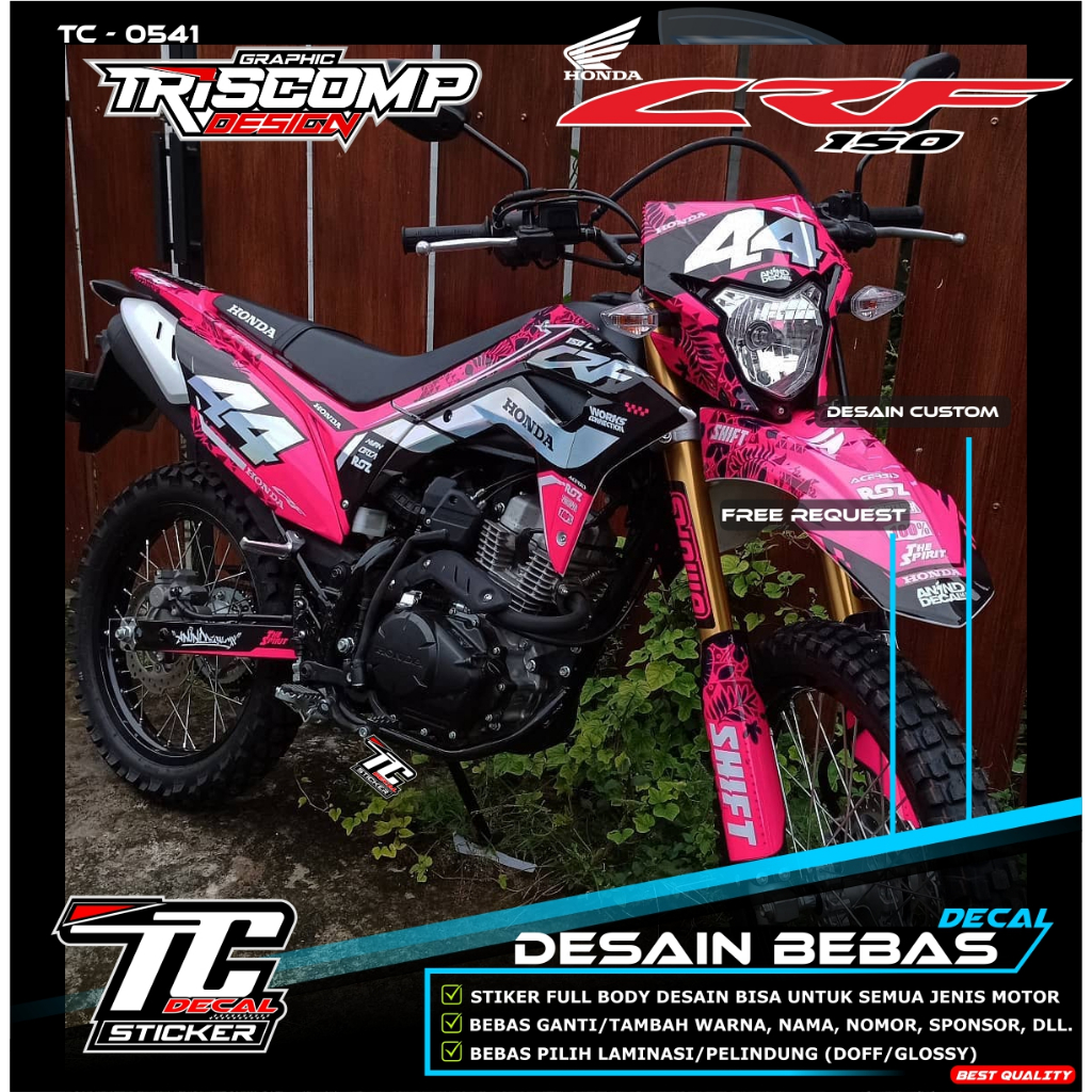 Stiker Decal CRF 150 L custom bebas request fullbody motif pink Kombinasi nomor hologram sticker tim
