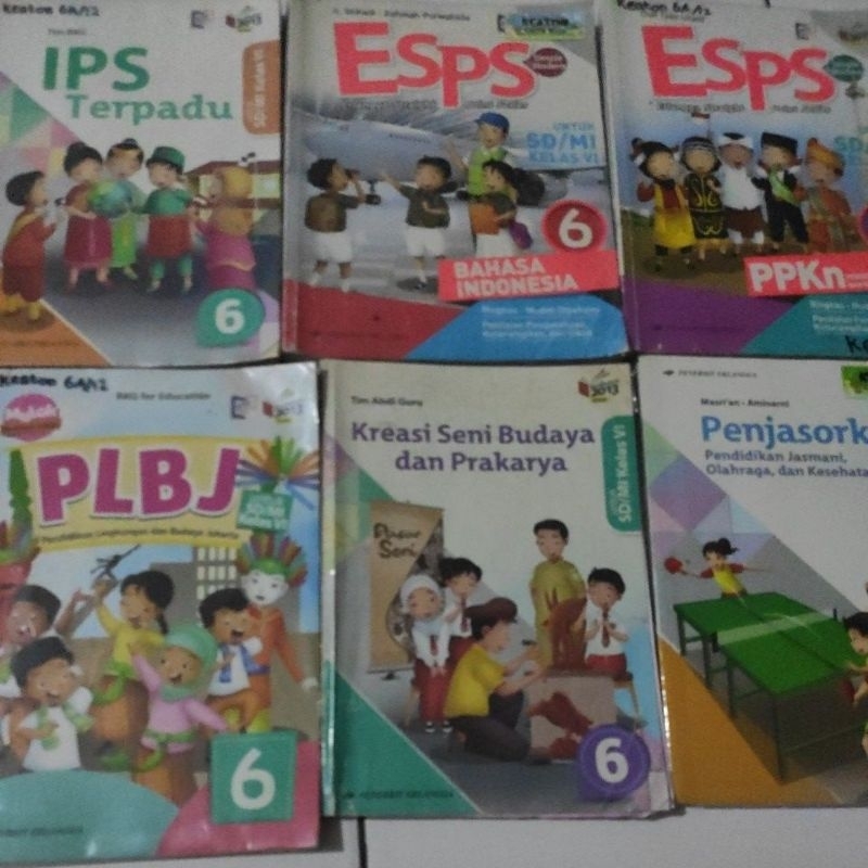 Buku cetak kelas 6 SD penerbit Erlangga PLBJ SBDP Penjasorkes ESPS PPKn ESPS Bahasa Indonesia IPS Te