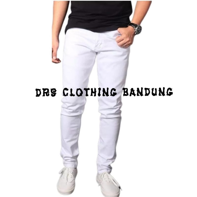 DRS Celana jeans putih pria slimfit stretch ukuran 28-48 celana jeans jumbo putih pria