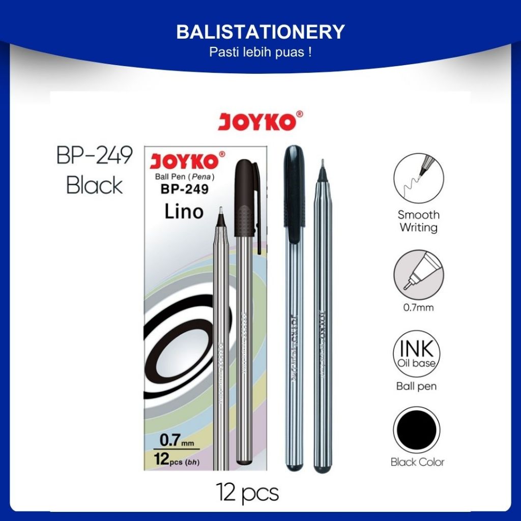

Pulpen / Joyko Ball Pen / Pena Joyko BP-249 Lino Hitam 0.7mm 1 Lusin isi 12 pcs
