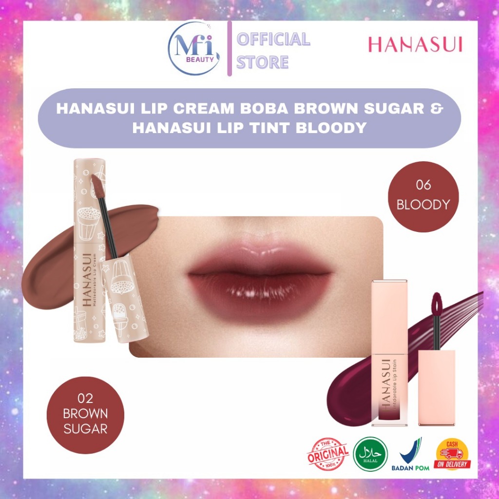 MFI - PAKET OMBRE SPECIAL HANASUI | HANASUI LIP CREAM BOBA BROWN SUGAR & HANASUI LIP TINT BLOODY