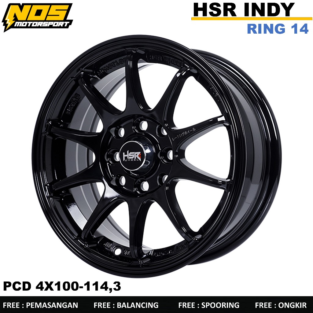 Pelek mobil avanza, xenia, hsr indy ring 14 hitam glosi lubang baut 4