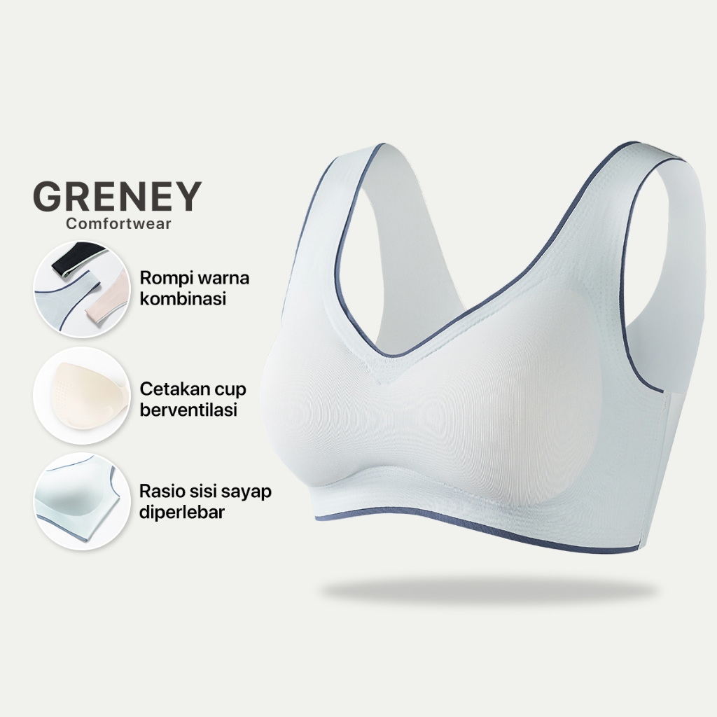 GRENEY-Gbras- Bra Rompi Warna Kombinasi Pakaian Dalam Push Up Bra Wanita Sport Tanpa Kawat Busa 8966