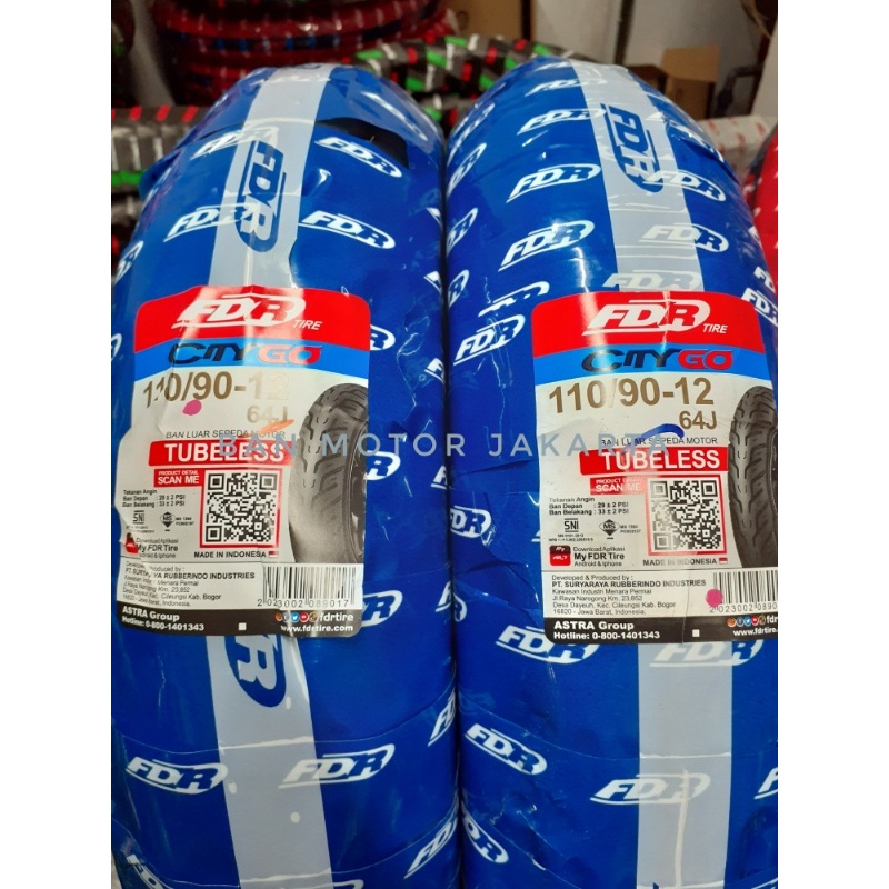 Ban Belakang Scoopy Donat Tubeless 110/90-12 FDR Citygo Ban Luar Matic Ring 12 Scoopy Freego