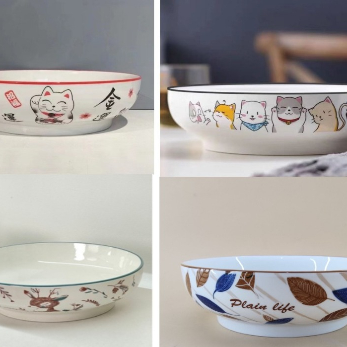 Hhs Mangkok Keramik Motif Kucing Jumbo Ukuran 23Cm