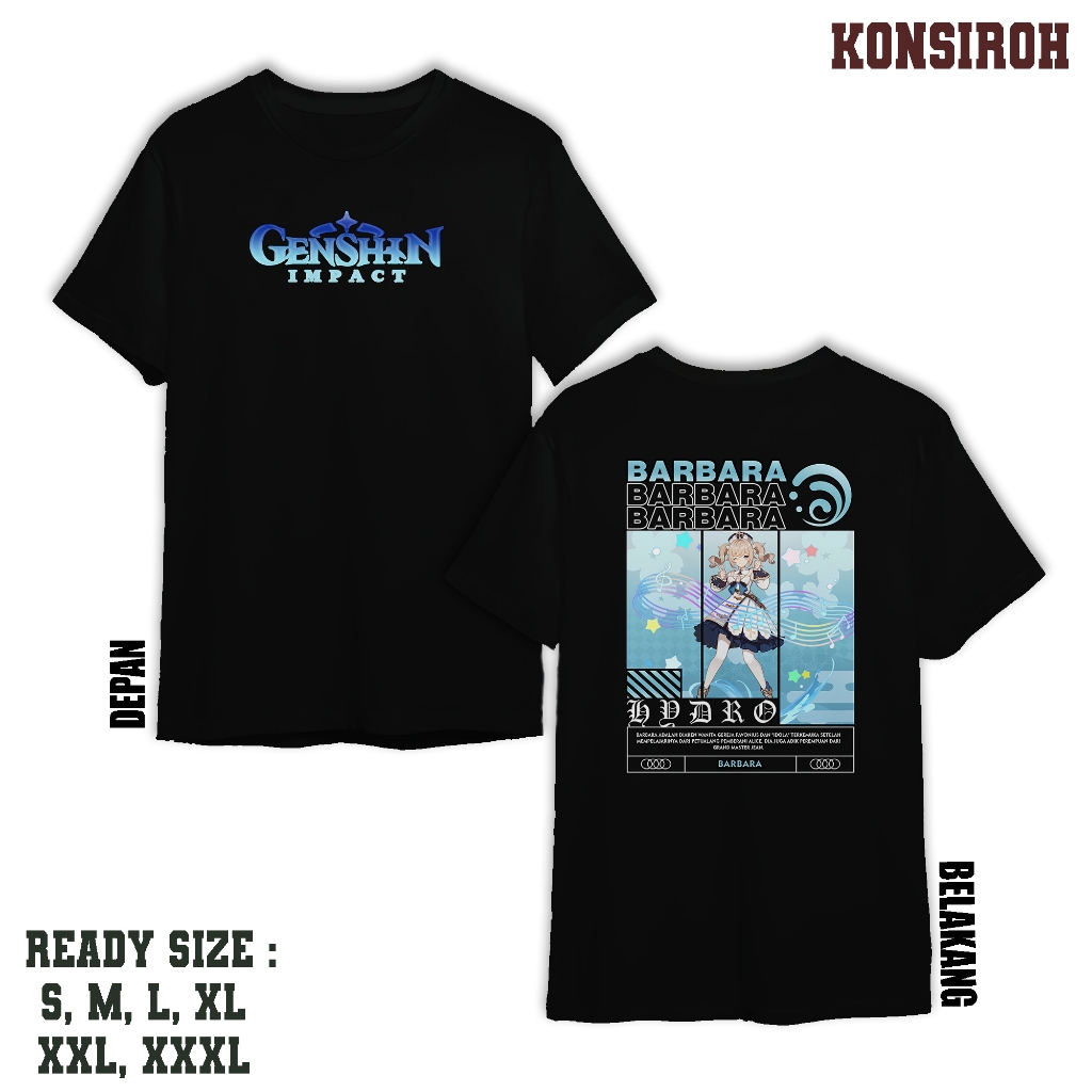 KAOS DEWASA - GENSHIN IMPACT BARBARA - KAOS BARBARA HYDRO - KAOS PREMIUM DEWASA - BAJU UNTUK PRIA DA