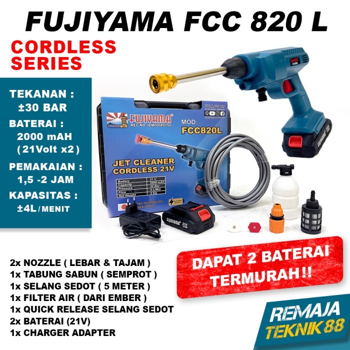 JET CLEANER STEAM CORDLESS CUCI AC MOTOR MOBIL BATERAI FUJIYAMA FCC820