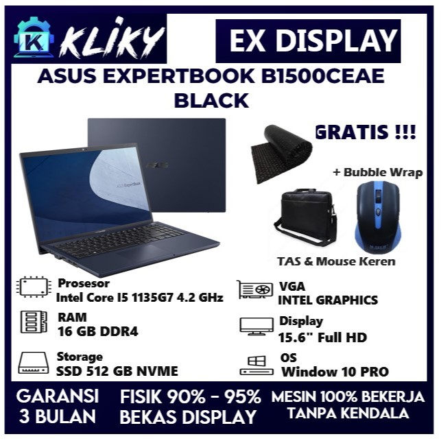 Laptop Kerja Asus Expertbook B1500CEAE Core I5 Gen 11 16GB 512GB Star Black