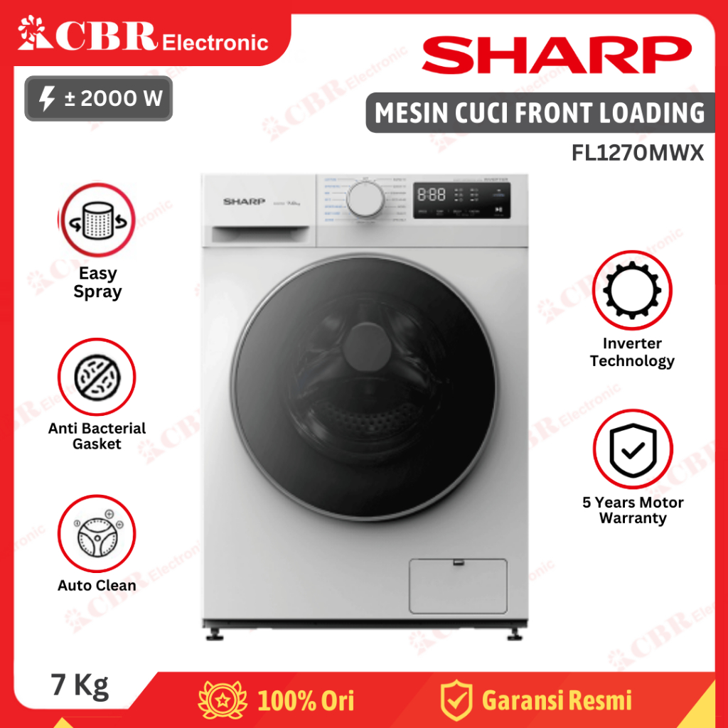 Mesin Cuci SHARP FRONT LOADING 7 KG FL1270MWX