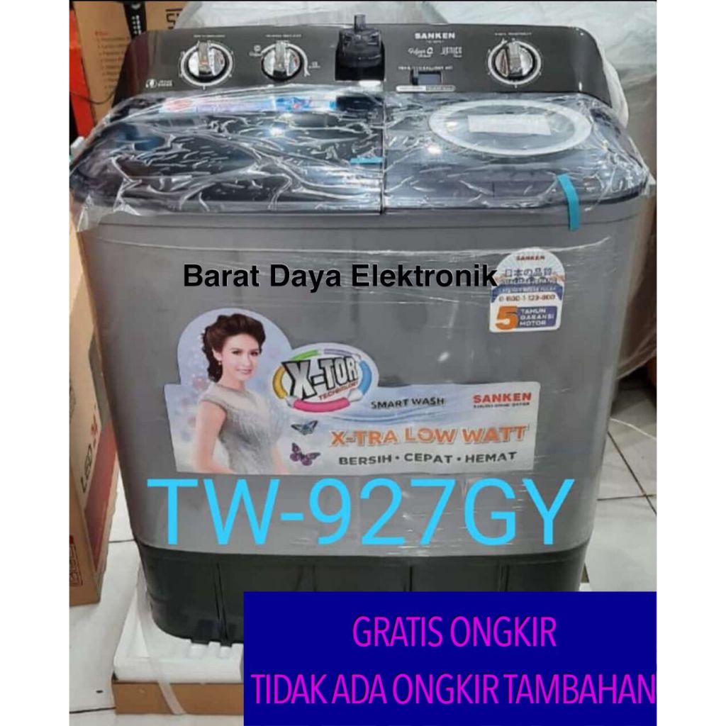 Sanken Mesin Cuci Hijab Series TW 927GY Kapasitas 9 Kg Mesin cuci 2 tabung Low Watt