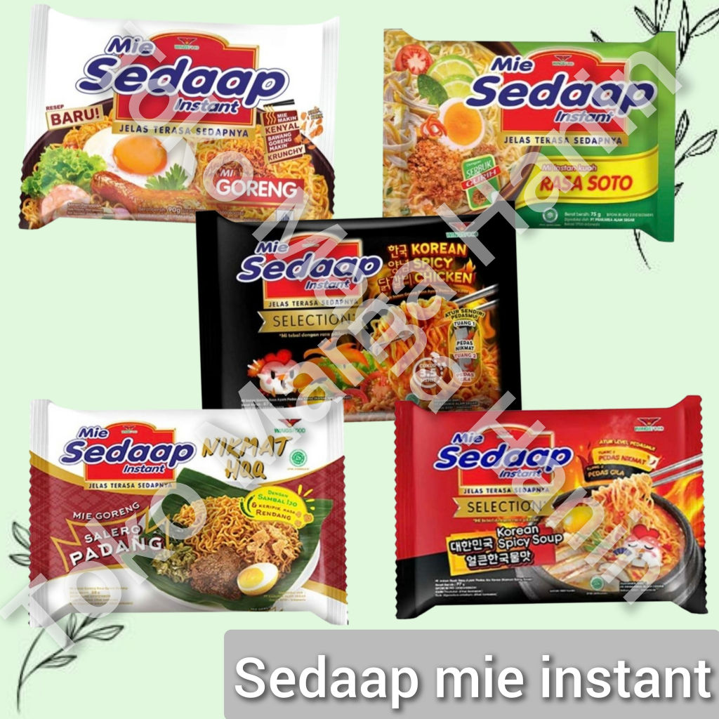 

Mie Sedaap Goreng, Mie Sedaap Soto, Mie Sedaap Korean Spicy Chicken, Mie Sedap Goreng Salero Padang, Mie Sedaap Korean Spicy Soup