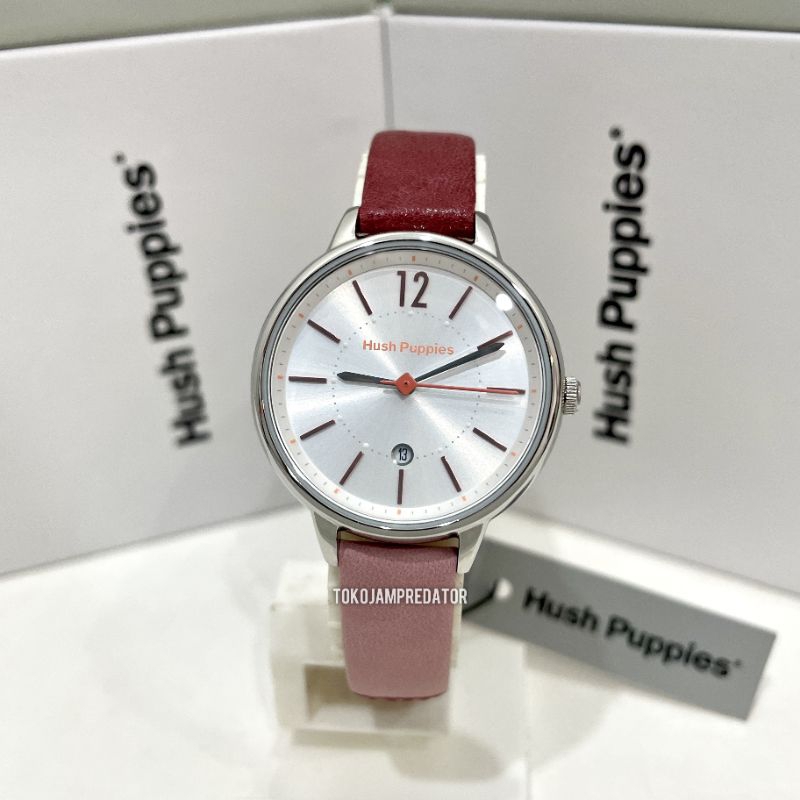 JAM TANGAN WANITA HUSH PUPPIES HP.3872L.2516 MAROON SILVER ORIGINAL