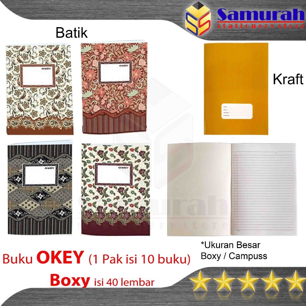 

Buku Tulis BOXY OKEY isi 4 Lembar Motif Kraft Batik Produk KIKY ukuran B5 isi 1 buku KODE X9A4