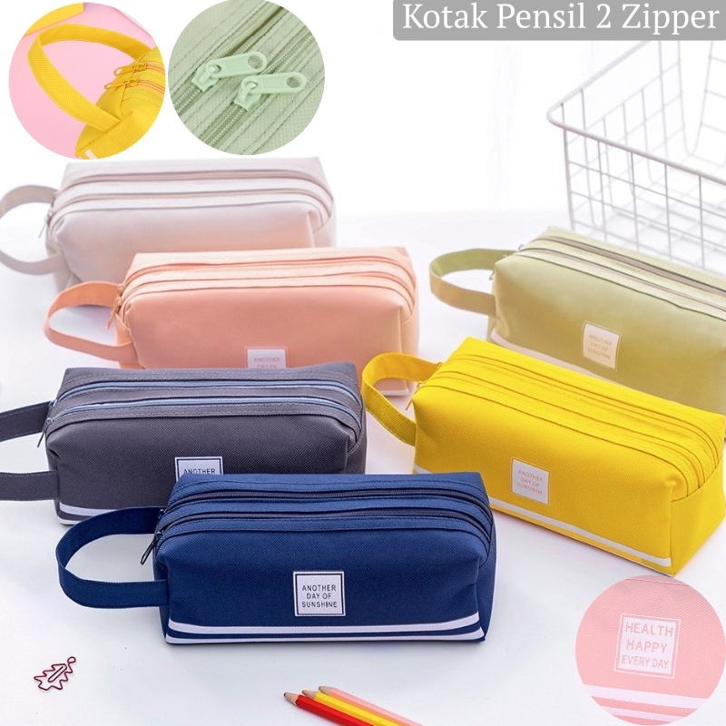 

Kotak Pensil Besar Double Zipper Warna Pastel Dua Resleting Dual Zipper Muat Banyak Tempat Kotak Pensil Dompet Pocket Pouch Kosmetik Travel
