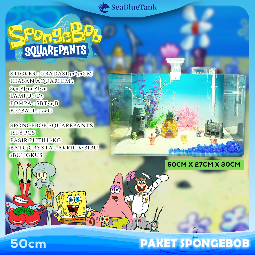 SBT PAKET AQUARIUM SPONGEBOB 50CM / AQUARIUM MELENGKUNG / AQUASCAPE / AQUARIUM BENDING