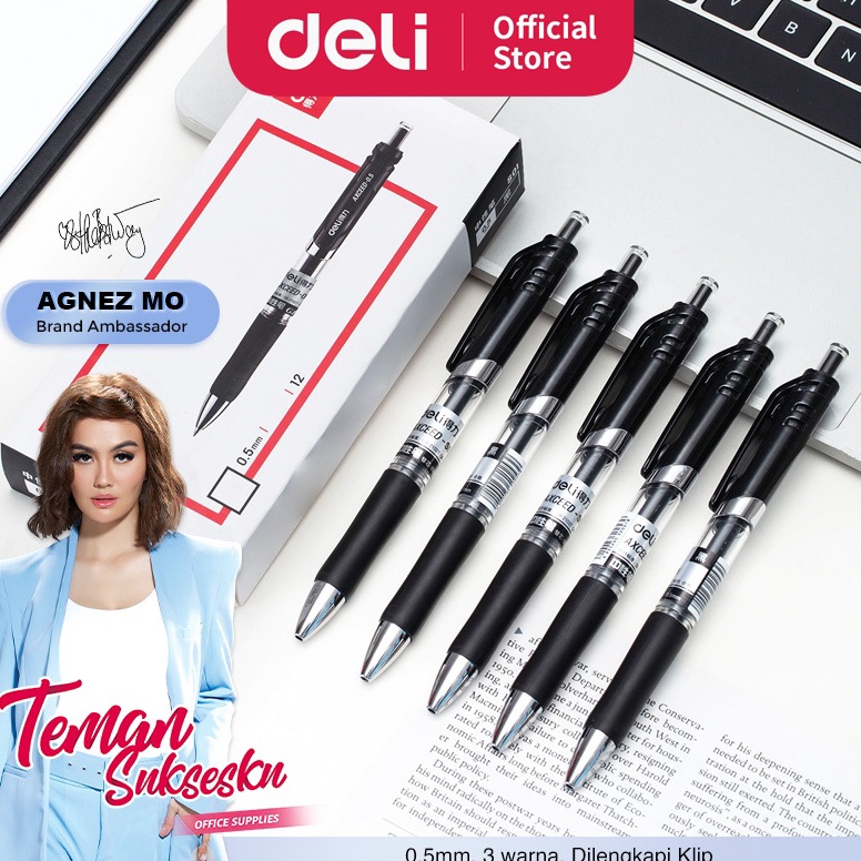 

KODE Q5H8 Deli Gel Pen Pulpen Gel Retractable Warna Hitam 5 mm Desain Klasik dan Ergonomis S1 12 PCS1 BOX