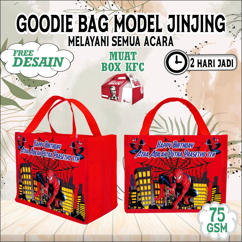 

TAS SPIDERMAN KFC/Tas Belanja / Tas Spunbond / Goodie Bag Spunbond / Spoundbond Bag / Tas Belanja Spunbond Model Kotak Box Kantong Kain Souvenir