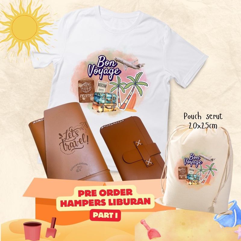 

Hampers Pouch kulit | Dompet kulit | Tshirt katun sablon | Gift set