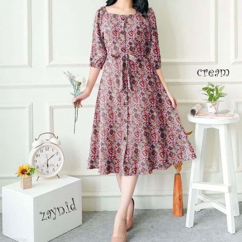 Cherry Dress Busui Panjang Wanita/ Home Dress Kasual Panjang dengn Kancing